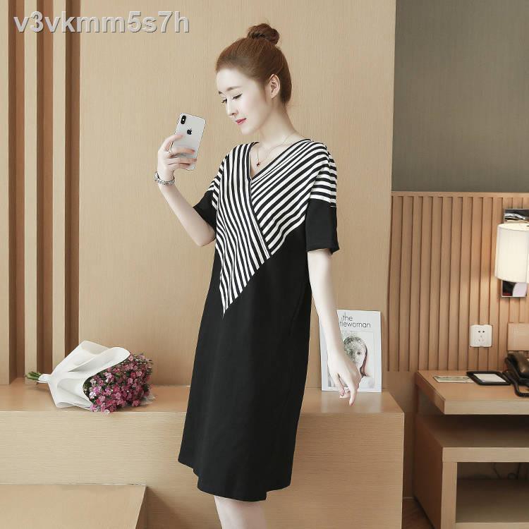 Korean style dress 200 kg fat sister new women s spring and summer loose mid-length short-sleeved T-shirt skirt was thin | BigBuy360 - bigbuy360.vn