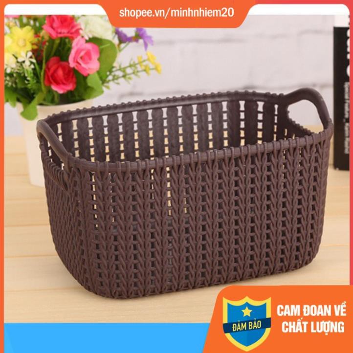 Rổ nhựa giả mây có quai cầm nhiều size phong cách Hàn quốc