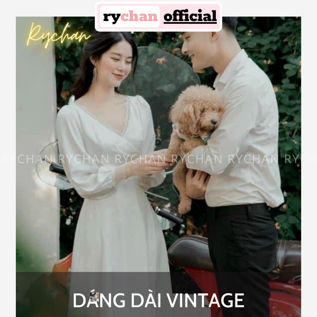 Đầm Xòe Trắng Đi Tiệc Chụp Ngoại Cảnh Tiểu Thư Tay Dài Vintage - DX0139