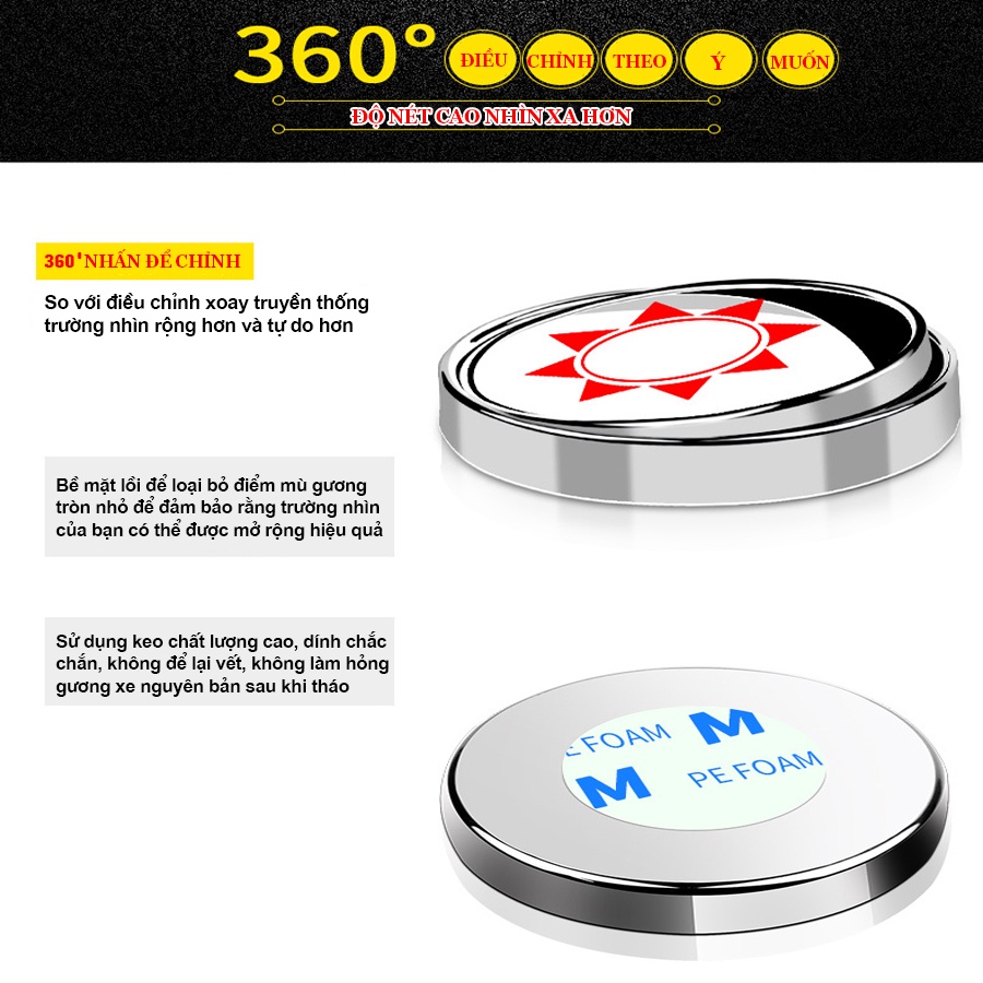 Bộ 2 Gương Ôtô Có Viền - Không Viền Gắn Cho Kính Gương Chiếu Hậu Tránh Điểm Mù Cho Xe Hơi, Xe Ô tô