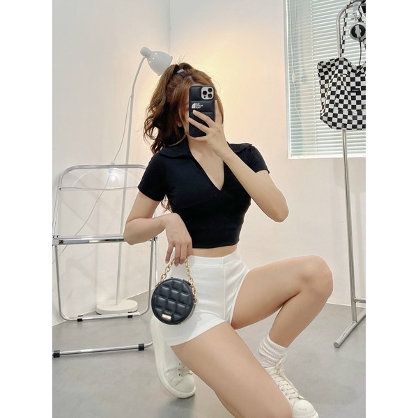 ÁO CROPTOP POLO TAY NGẮN CÚP NGỰC▪Polo croptop▪️