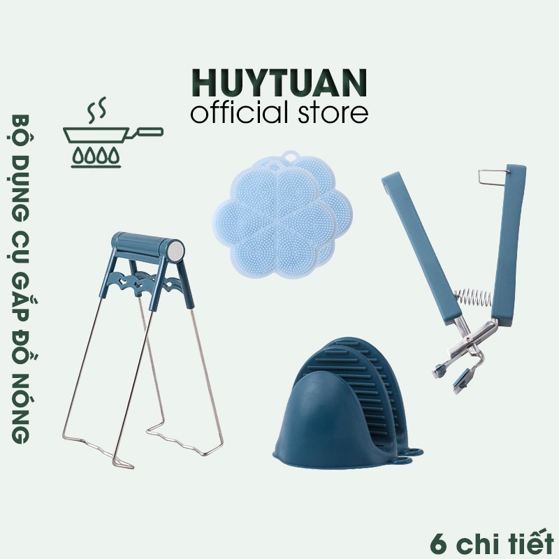 Bộ dụng cụ gắp bát đĩa chống nóng - găng tay bắc nồi - miếng rửa chén bát silicon - 6 chi tiết cực đa năng (BGN06)