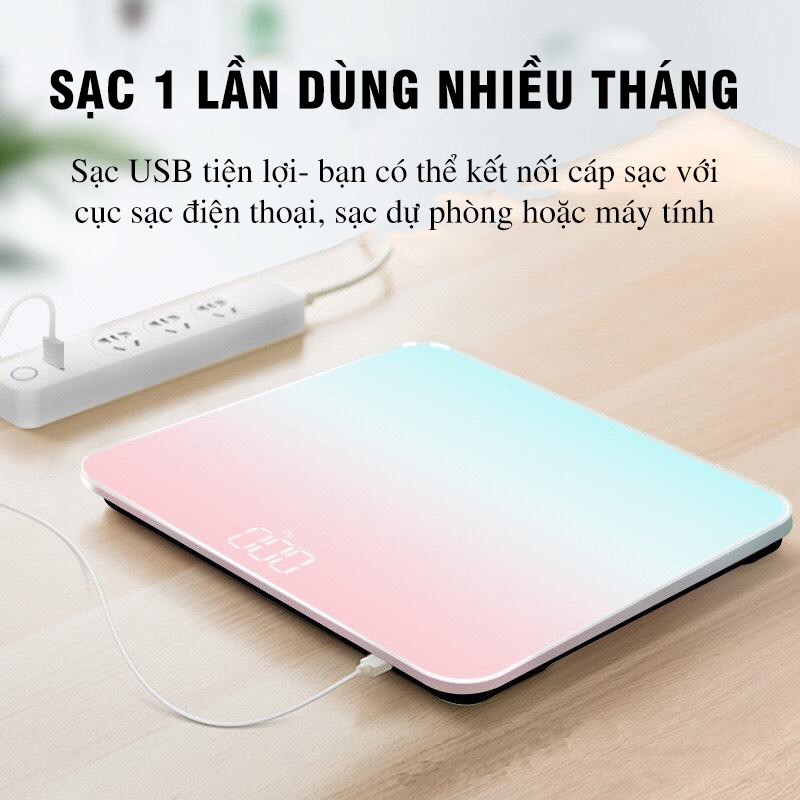 Cân Điện Tử Sức Khỏe Mặt Kính Cường Lực  Trọng Lượng Tối Đa 180kg Sạc USB Màn Hình Hiển Thị LCD Vt162