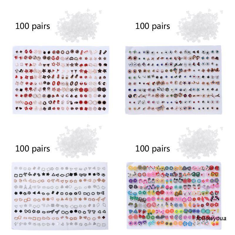 Set 100 Cặp Bông Tai Đất Sét Polymer Chống Dị Ứng Cho Bé