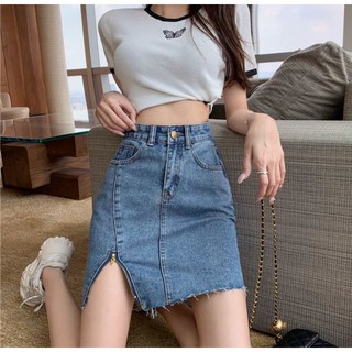 (order) CHÂN VÁY JEAN NGẮN XẺ ĐÙI DÁNG ÔM QUẢNG CHÂU