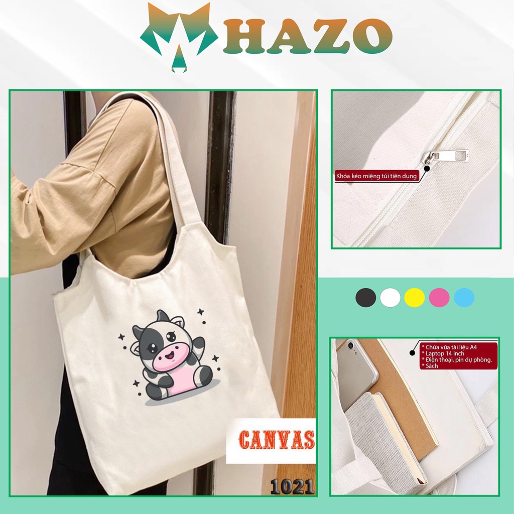 TÚI TOTE TRẮNG CHẤT VẢI CANVAS 1021 484 BÒ SỮA NGÔI SAO DỄ THƯƠNG HÀNG CHUẨN ĐẸP