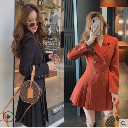 Ảnh thật 4 hình cuối-2W2.Đầm retro xếp li dáng suông cổ vest cổ điển Hepburn