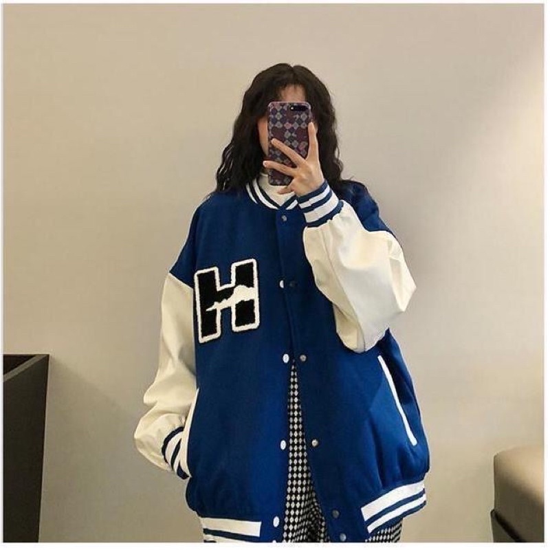 Áo khoác bomber chữ H nỉ thêu nam nữ