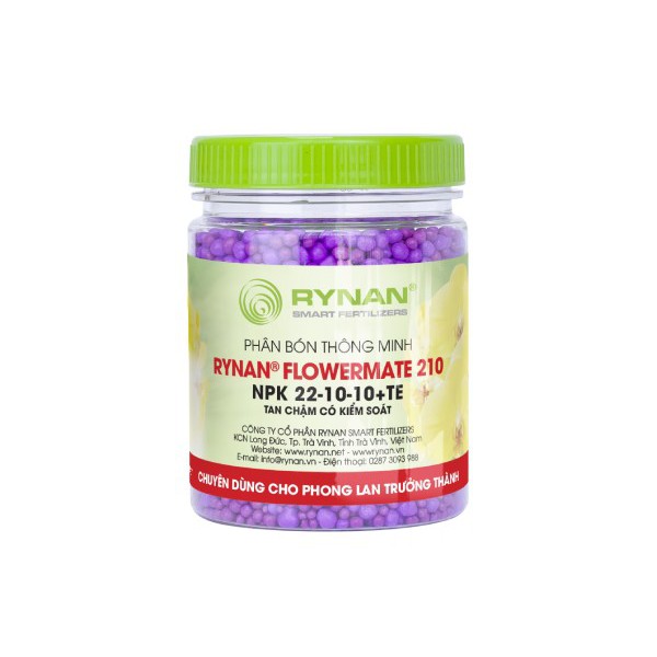 Phân bón thông minh RYNAN - FLOWERMATE 210 NPK 22-10-10+TE lọ 150gr chuyên cho phong lan trưởng thành