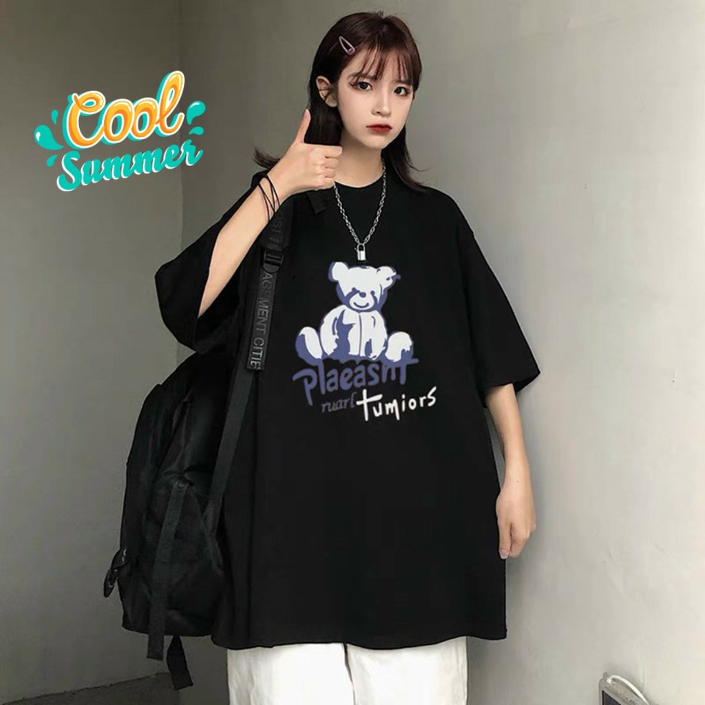 [FREESHIP, MẾN TẶNG QUÀ XINH] ÁO THUN, ÁO PHÔNG NAM NỮ HÌNH GẤU PLA TAY LỠ FORM RỘNG 2 MÀU ĐEN XANH CỰC HOT, CỰC CUTE