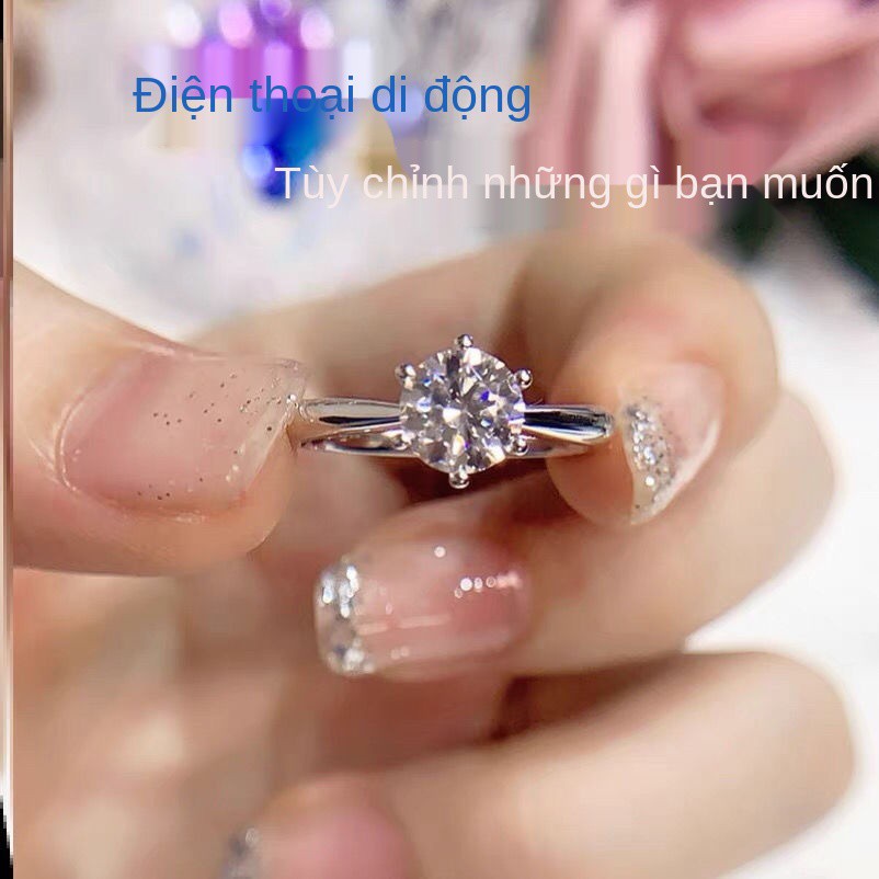 PT950 nhẫn kim cương bạch 1 carat chính hãng màu D moissanite nữ vàng trắng 18k đôi nam