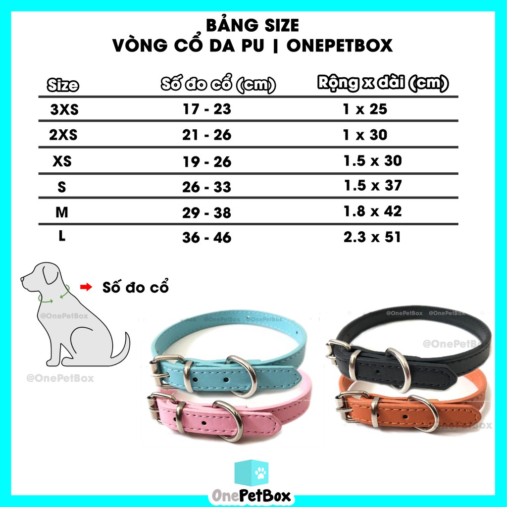 Vòng cổ thú cưng da PU (kèm Bảng tên chó mèo NHÔM) OnePetBox