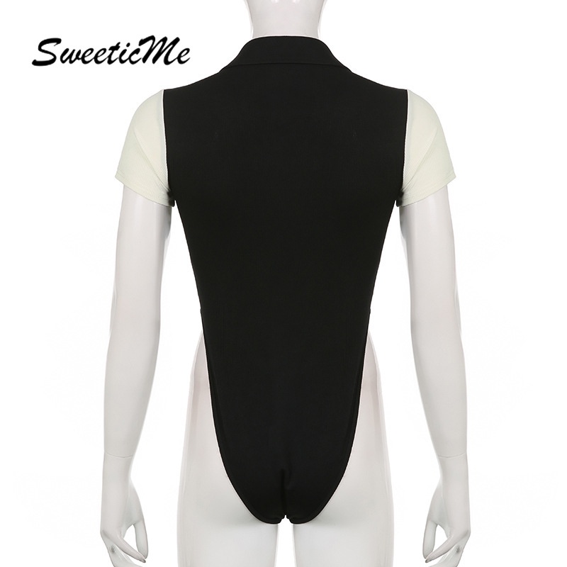 Sweeticme Bộ Áo Liền Quần Tay Ngắn Dáng Ôm Phối Màu Tương Phản Thời Trang Quyến Rũ Cho Nữ 2022 | BigBuy360 - bigbuy360.vn