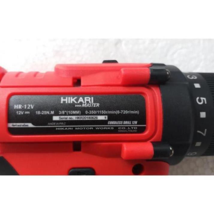 Bộ Máy khoan pin Hikari HR-12V -Bộ máy khoan hộp đựng dụng cụ 124 món. Pin Lithium ion 12V-1500mAh, Nhập khẩu Thái Lan