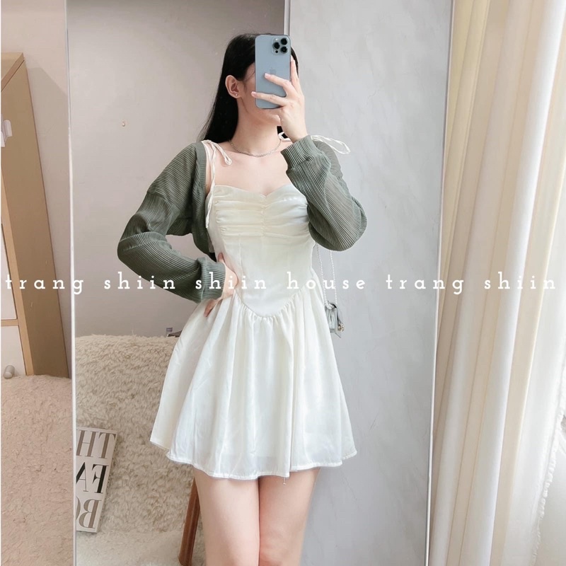 [ 𝐅𝐑𝐄𝐄 𝐒𝐇𝐈𝐏 ] SÉT VÁY 2 DÂY RÚM NGỰC KÈM KHOÁC LEN SIÊU XINH VÁY 2 DÂY TƠ NHŨ
