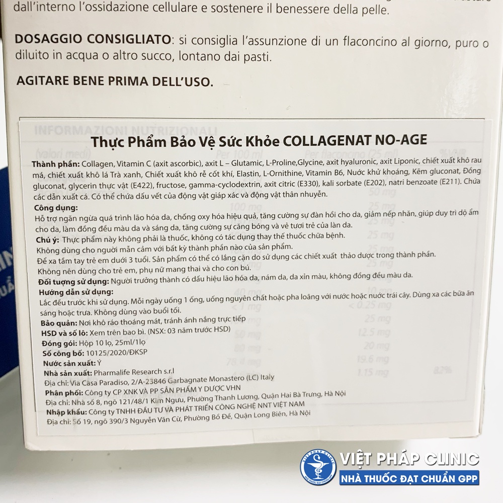 Collagen Uống Dạng Ống Collagenat No Age Drink PHARMALIFE Hỗ Trợ Ngăn Ngừa Quá Trình Lão Hóa, Hộp 10 Ống