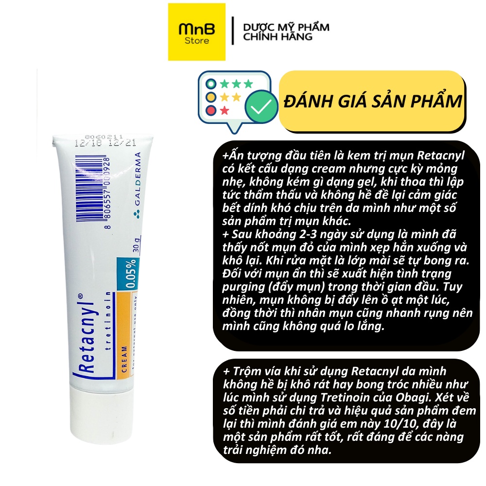 Kem Tretinoin Retacnyl Cream giảm mụn, tái cấu trúc da pháp 0,025%, 0.05%