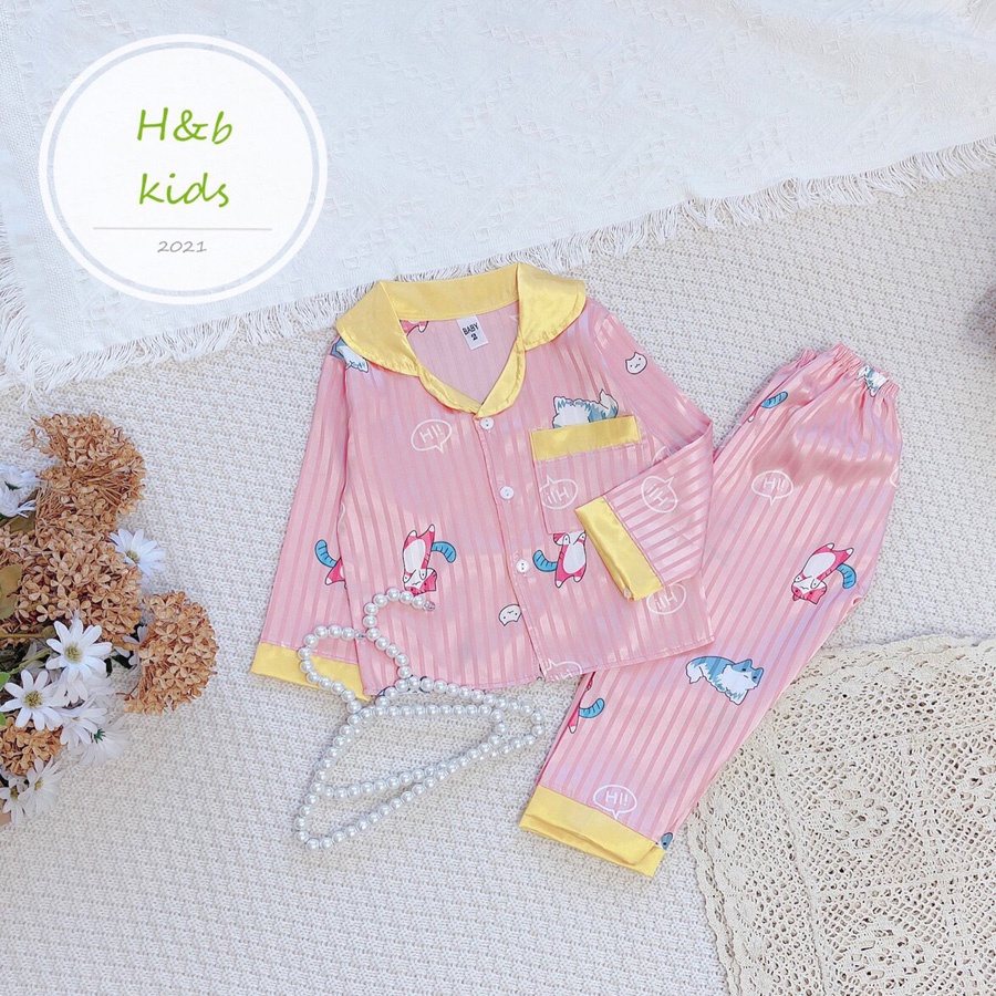 Set Bộ Mặc Nhà Pijama Lụa Gấm Cao Cấp Cho Bé - Họa Tiết Ngộ Nghĩnh Đáng Yêu