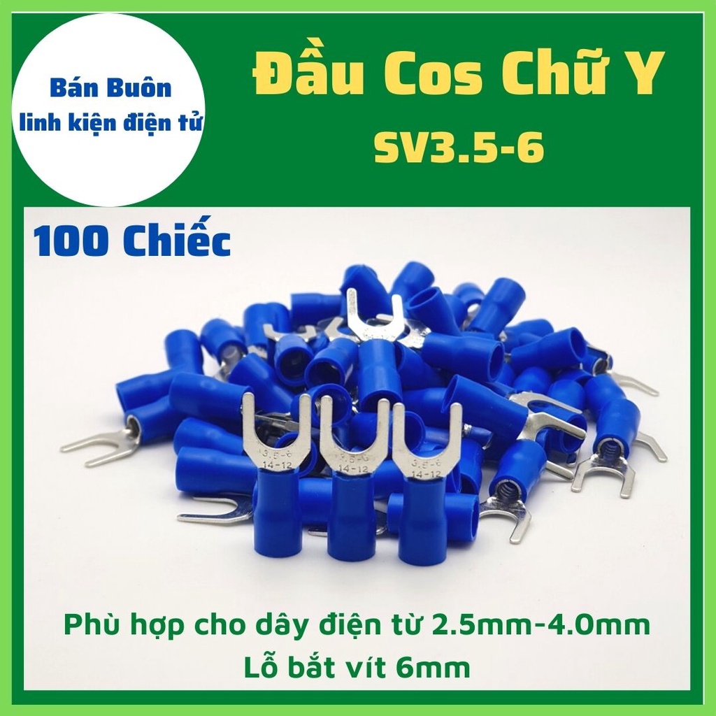 100 Đầu cos chữ Y SV3.5-6, cốt chẻ 3.5-6, đầu cos dây điện, SV3.5-6