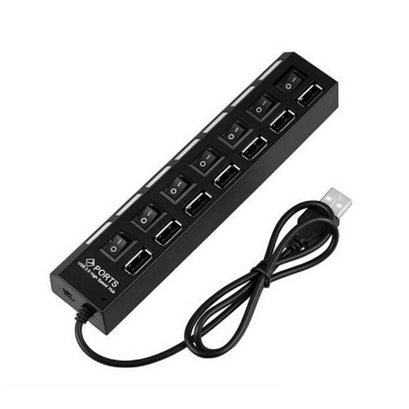 Bộ chia cổng usb hub 7 port hình ổ điện có công tắc led đa năng cho máy tính laptop, pc, điện thoại, máy in, đọc thẻ nhớ