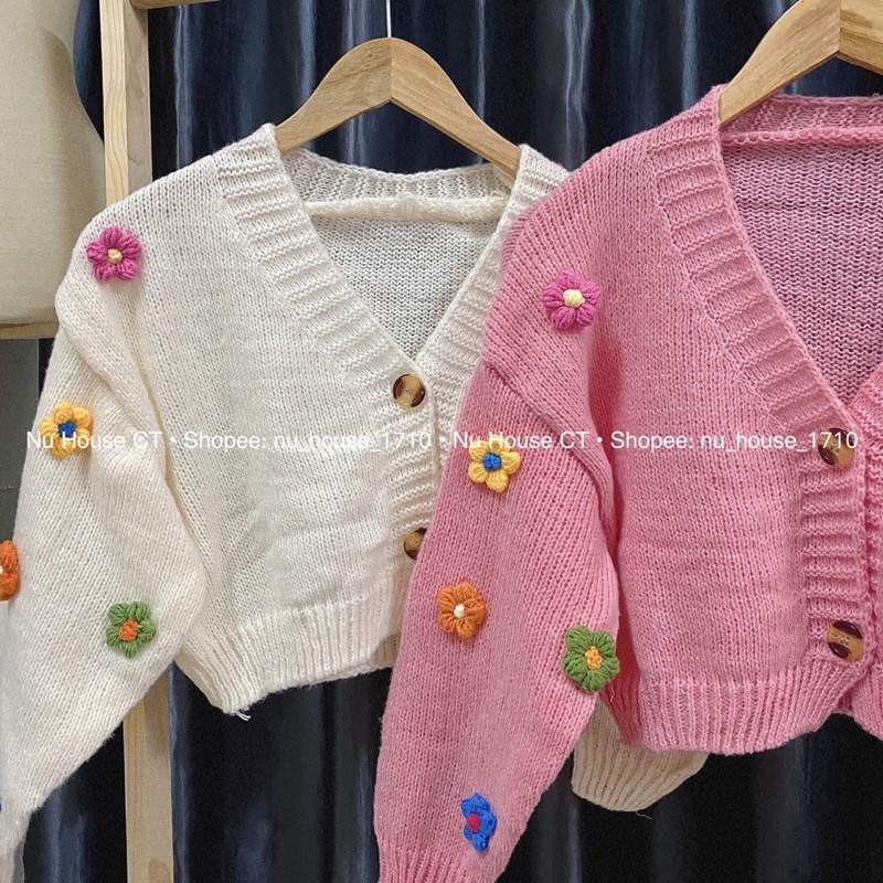 Áo khoác cardigan len thêu hoa nổi nữ kèm clip và ảnh thật chính chủ Nu House