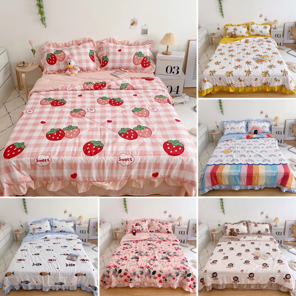 Bộ chăn mền vỏ ga gối Cotton Đũi phối bèo M2T bedding - Chăn mền lót bông đủ màu đủ size miễn phí bo chun