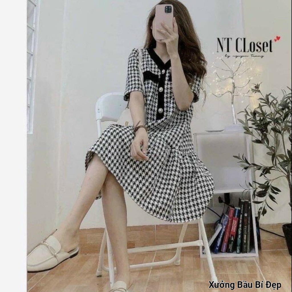 Váy bầu dáng suông đuôi cá với thiết kế KẺ KARO xinh xắn trẻ trung V343