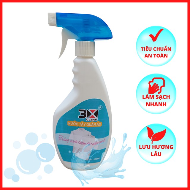 Nước Tẩy Trắng Quần Áo 3 Xclean 500ml, Chuyên Dùng Cho Áo TRắng , Hỗ Trợ Nhanh TRong Việc Giặt Giũ Áo Quần