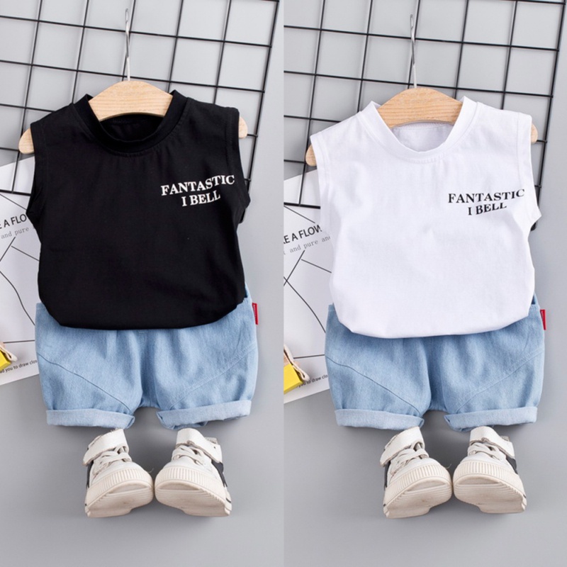 Set Đồ 2 Món Gồm Áo Thun Không Tay In Hình Khủng Long Và Quần Short Cho Bé Trai Và Bé Gái