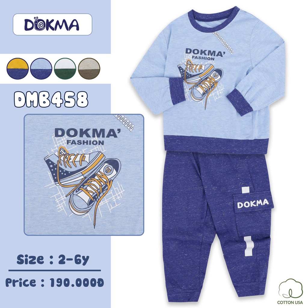 Dokma - Bộ dài tay cổ tròn quần phối túi cho Bé trai 2-6Y chất Bamboo DMB458