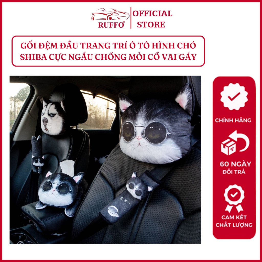 Gối Đệm Đầu Chống Mỏi Vai Gáy Trên Ô Tô Hình Chó Husky Shiba 3D Siêu Ngầu - Phụ Kiện Xe Hơi Ruffo Cao Cấp Giá Rẻ