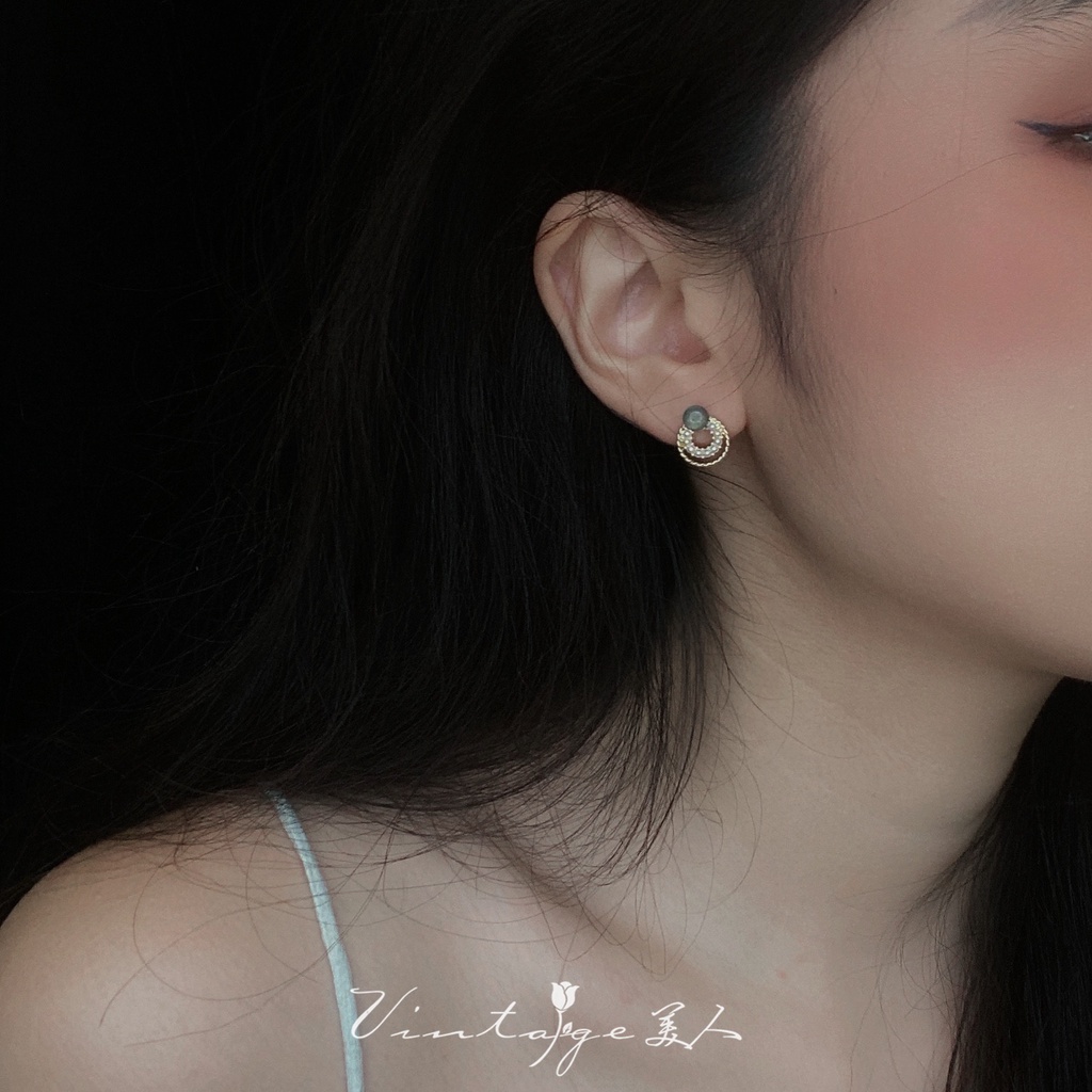 Khuyên Tai Dạng Kẹp Đính Ngọc Trai Màu Xanh Dương Dễ Phối Đồ Phong Cách Pháp Thanh Lịch Nhẹ Nhàng
