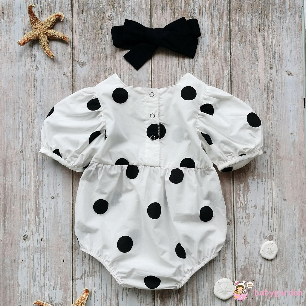 Set áo liền quần chấm bi và băng đô nơ xinh xắn dành cho bé gái