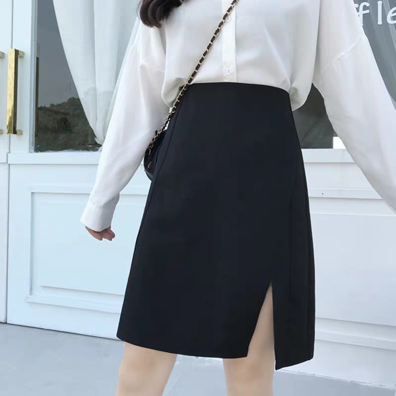 chân váy chữ A xẻ trước, phối ly