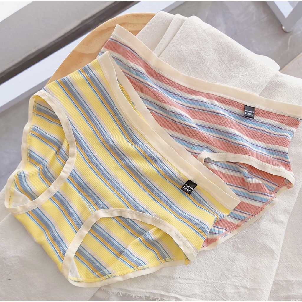 Quần Lót Nữ Cotton Lạnh Co Dãn Phối Kẻ Mềm Mại WI.SH YO.U LUC.K (Loại 1)