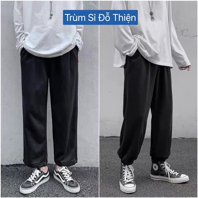 Quần suông ống rộng trơn có rút gấu mặc 2 kiểu jogger ống bom và ống đứng Unisex bigsize nam nữ mặc nhà thể dục đi học