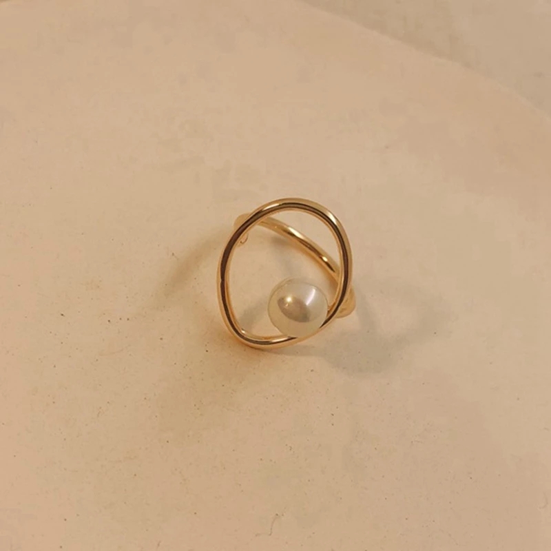 [WHOLESALE] [Women Fashion Vintage Geometric Hollow Pearl Rings] [ Elegant Ladies Smooth Fine Thin Finger Ring] [Lovely Jewelry Gifts For Girl Friends]