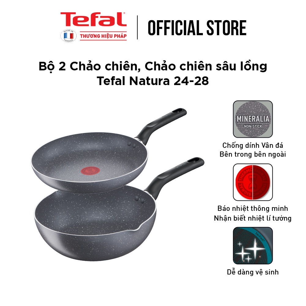 Combo Chảo vân đá Tefal Natura Chảo chiên 24cm & Chảo chiên sâu lòng 28cm