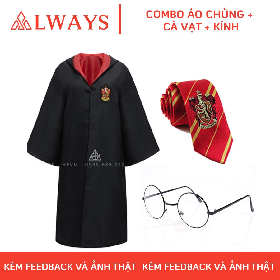 Áo choàng Harry Potter kèm cà vạt và kính Nam/nữ - Trang phục Phù thuỷ hoá trang ...