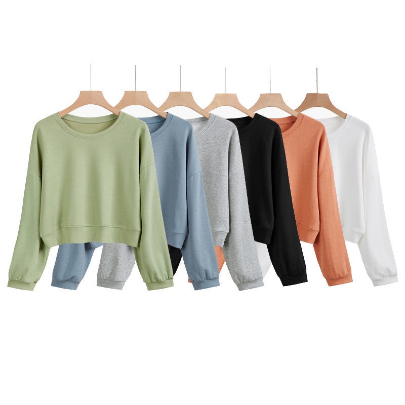 Áo sweater IELGY tay dài cổ tròn màu trơn phong cách Hàn Quốc thời trang cho nữ
