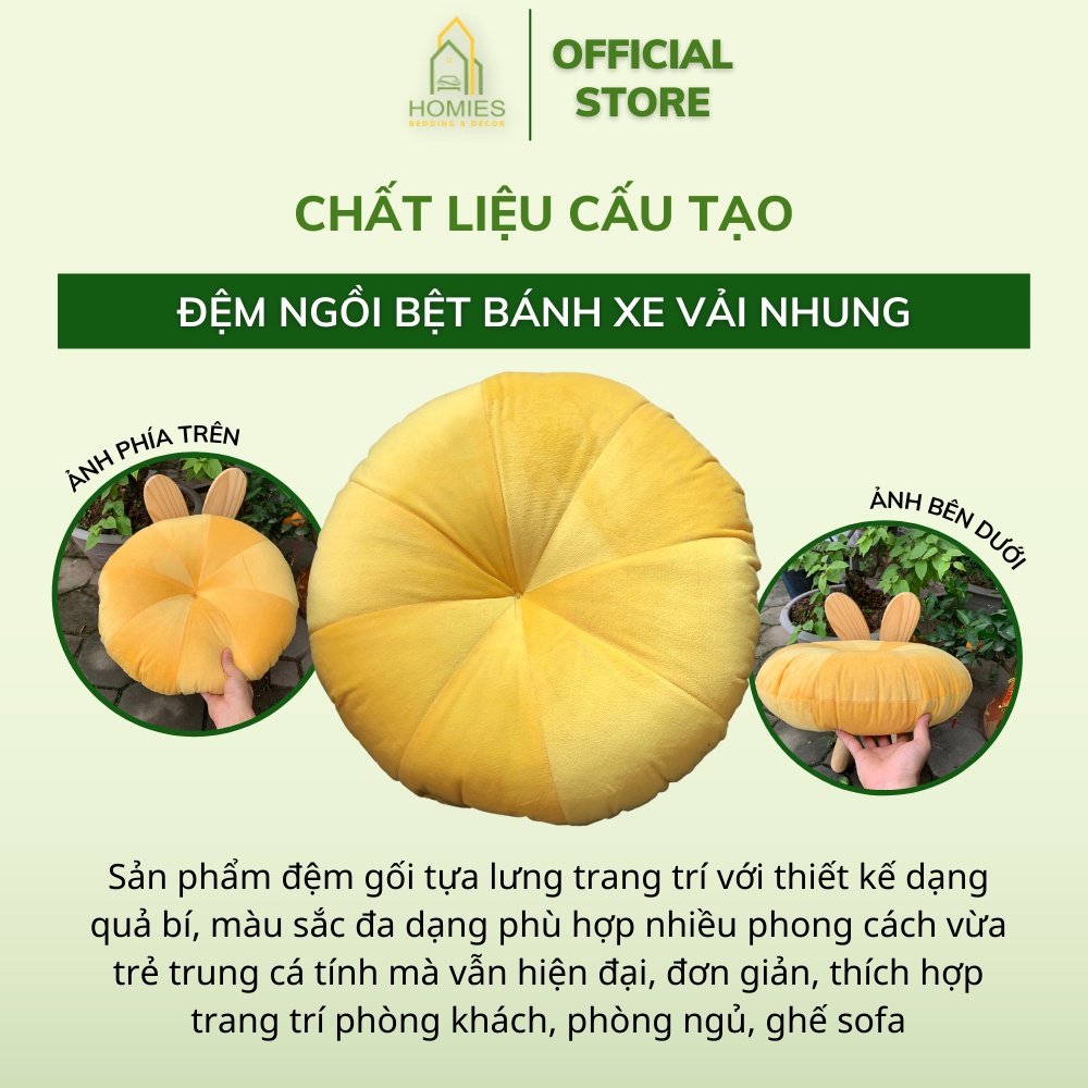 Đệm ngồi bệt bí ngô HOMIES Bedding & Décor vải nhung 45cm x 45cm
