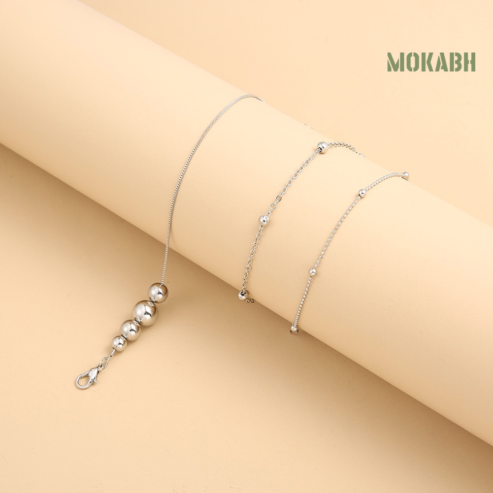 Set 3 Lắc Chân Dạng Chuỗi Hạt Tròn Thời Trang Có Thể Điều Chỉnh Cho Nữ