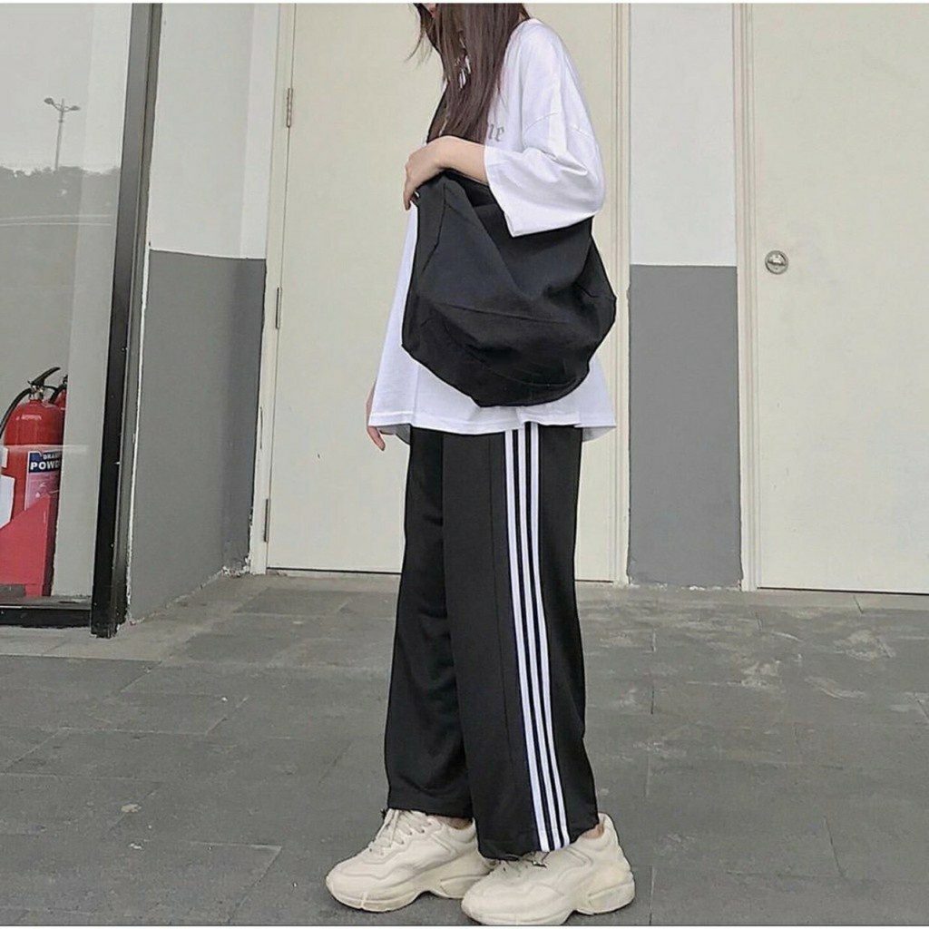 Quần ống rộng 3 sọc chất sạn dáng dài BIGOMALL - Quần 3 sọc culottes nữ hót trend Freesize Form 52kg
