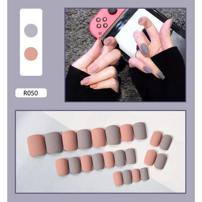 Móng tay giả sơn lì cao cấp set 24 móng kèm keo dán 050