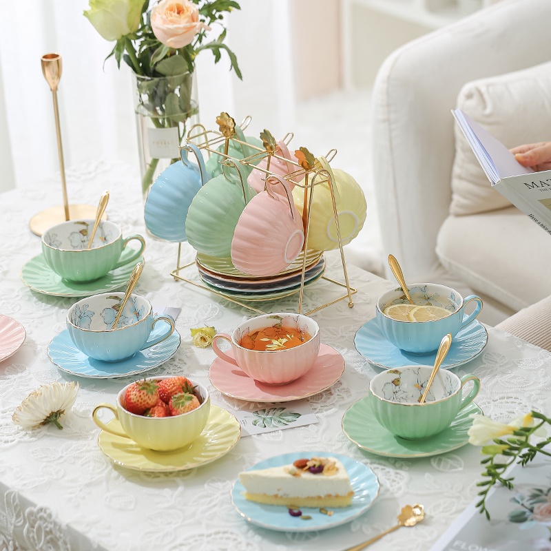 Bộ Cốc Uống Cà Phê/Trà Bằng Sứ Họa Tiết Hoa Thanh Lịch Phong Cách Châu Âu Tinh Tế