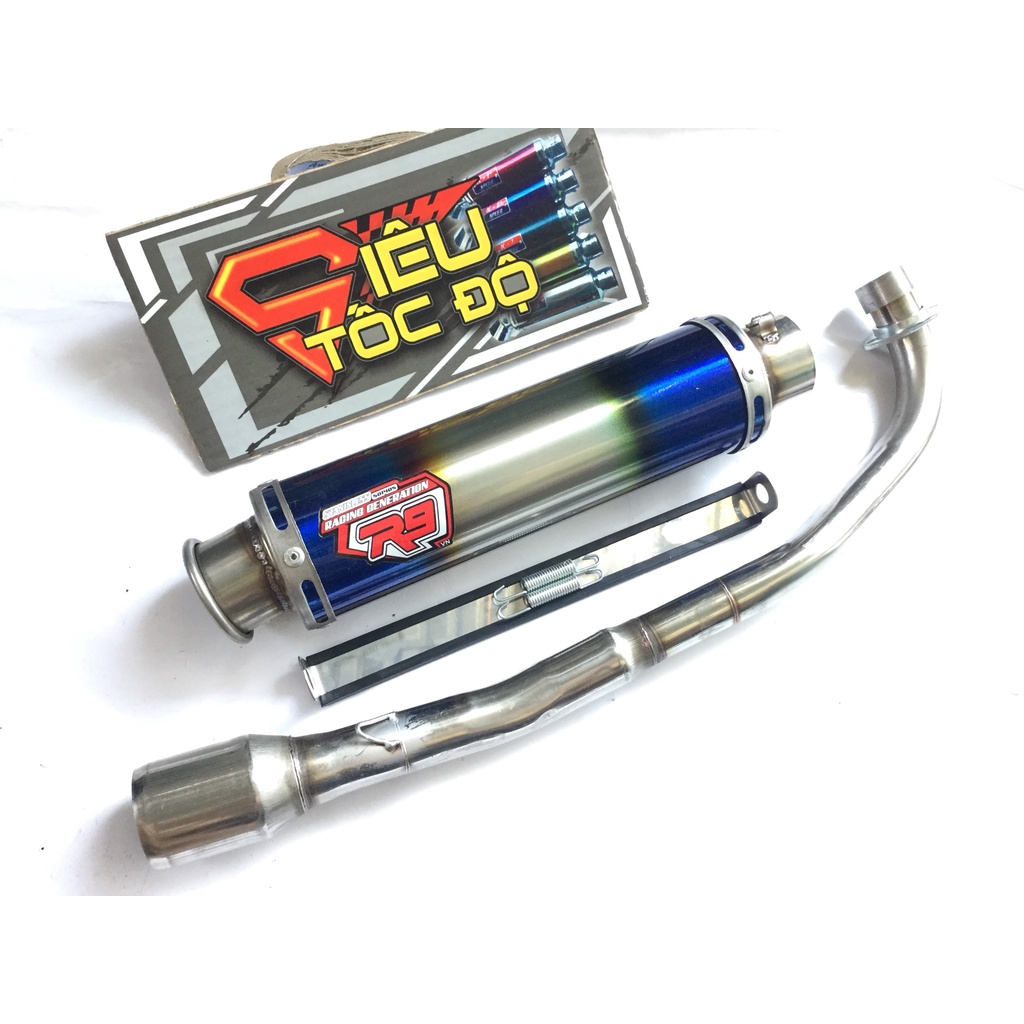 Bộ pô R9 full cổ pô inox thẳng gắn cho nhiều loại xe