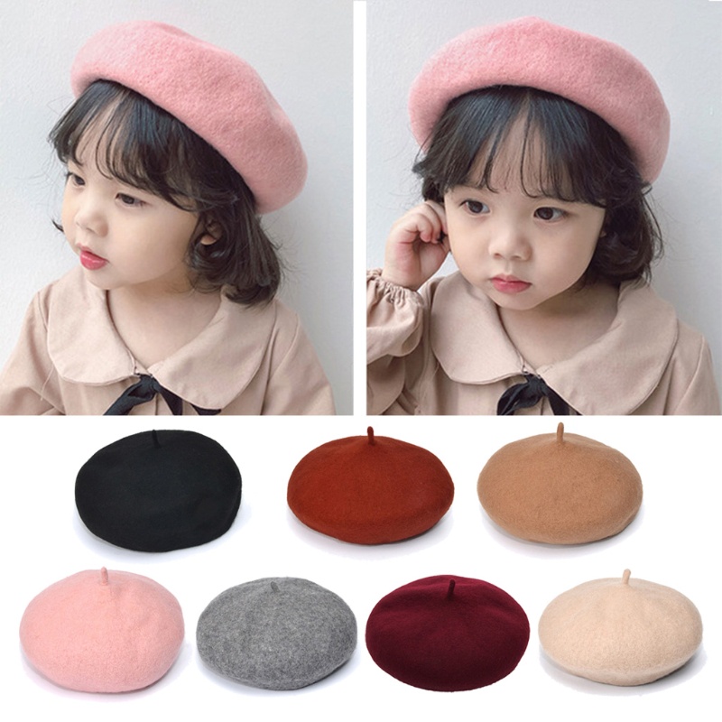 Nón Beret Màu Sắc Trơn Cổ Điển Cho Bé Gái