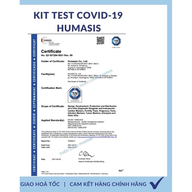 Que Test nhanh Tại Nhà Humasis Hàn Quốc