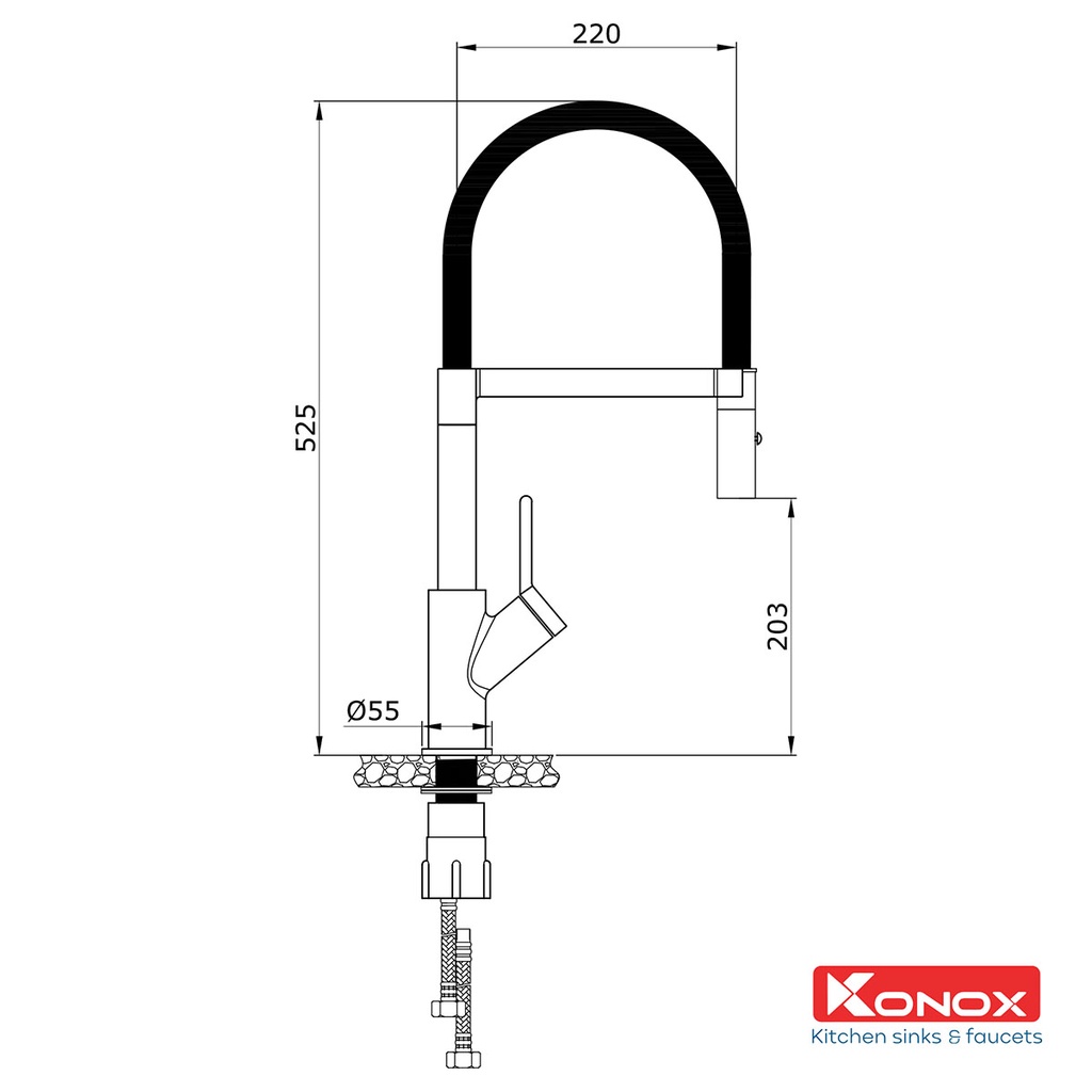 Vòi rửa bát cần mềm KONOX Bian, bề mặt xử lý mạ PVD Chrome 5 lớp, lõi hợp kim đồng 61% tiêu chuẩn Châu Âu CW617N