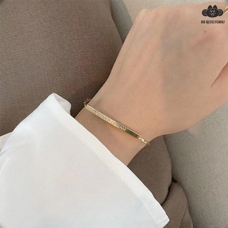 Vòng Tay Titan Nữ Dây Rút Gold Bar Size có thể tùy chỉnh, vòng tay đôi bạn thân nữ